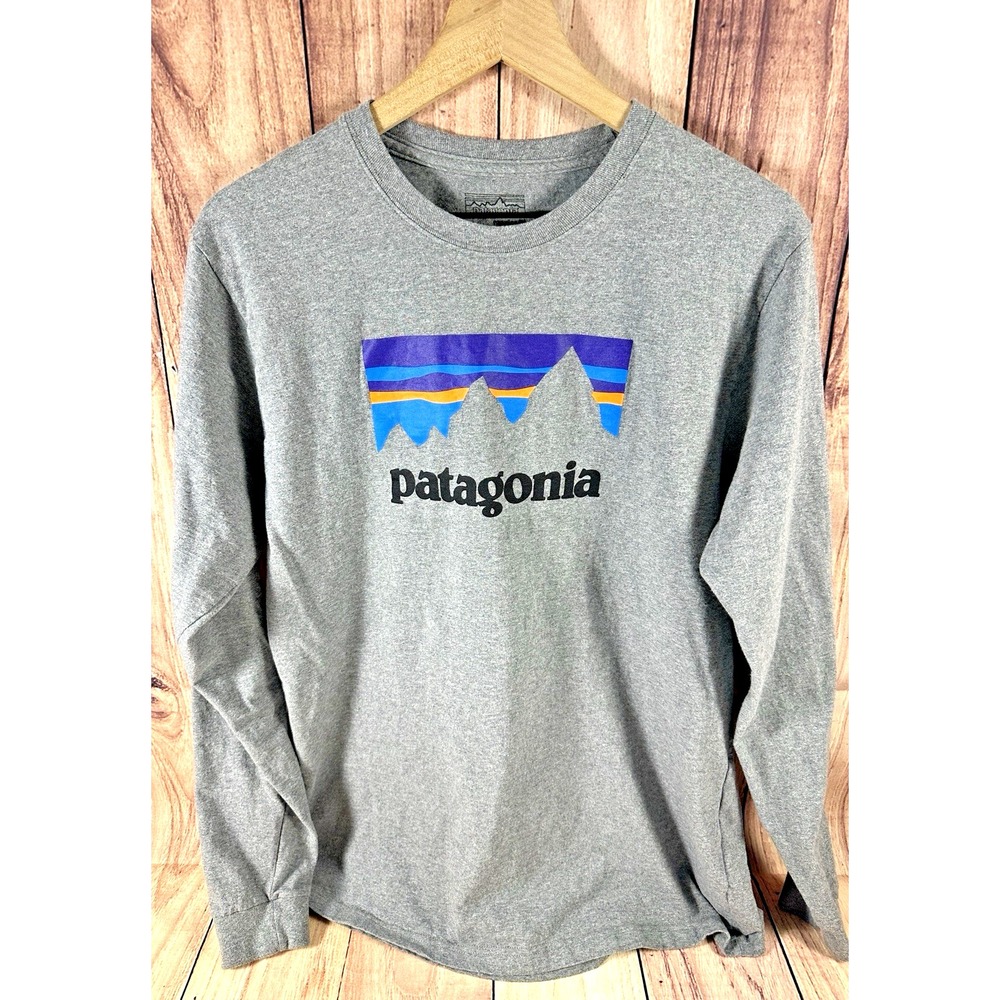 Patagonia‎ Men's T-shirt Gray Medium Long Sleeve Graphic Crew Neck MED